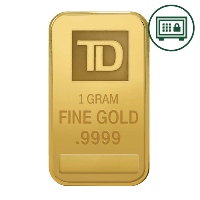 A picture of a 1 gram TD Gold Bar - Secure Storage